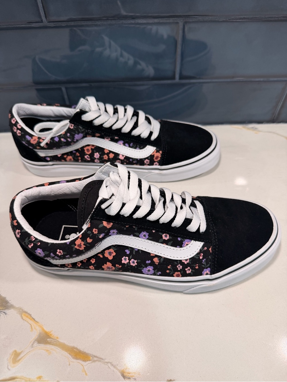 Vans Black Low-Top Sneakers with Pink & Purple Floral Print